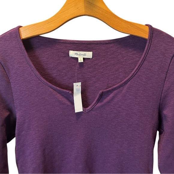 NWT Madewell Splitneck Long Sleeve Shirt Cropped Top Purple Heather Size Medium - Picture 4 of 11